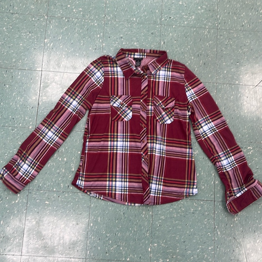 Burgundy plaid flannel button up